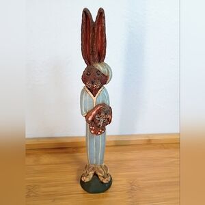 Artistic Blue and Brown Rabbit Sculpture